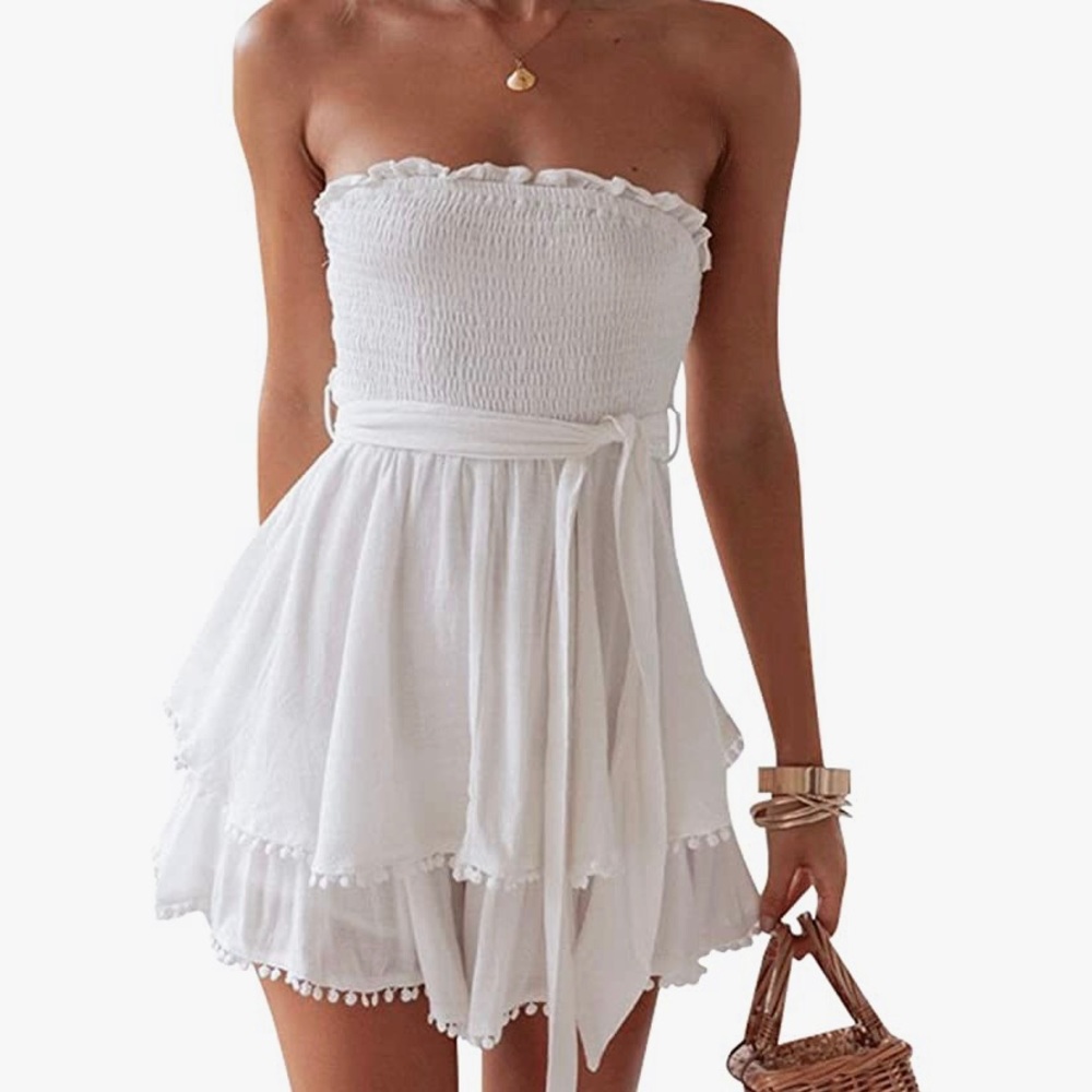 White strapless romper